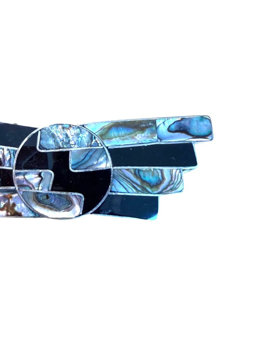 Abalone Shell Black Inlay Hair Barrette Clip Wing Design Silver Tone Backing - Picture 2 of 6